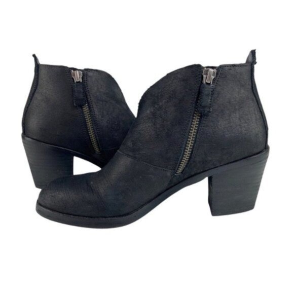 Eileen Fisher Murphy Storm Textured Nubuck Black Leather Ankle Booties - Picture 3 of 11